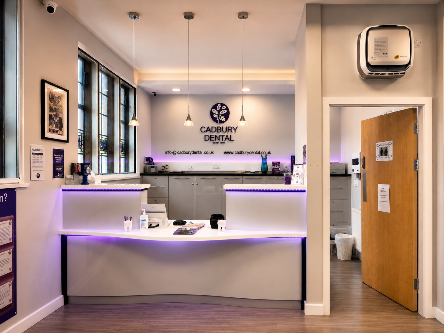 Modern reception desk at Cadbury Dental