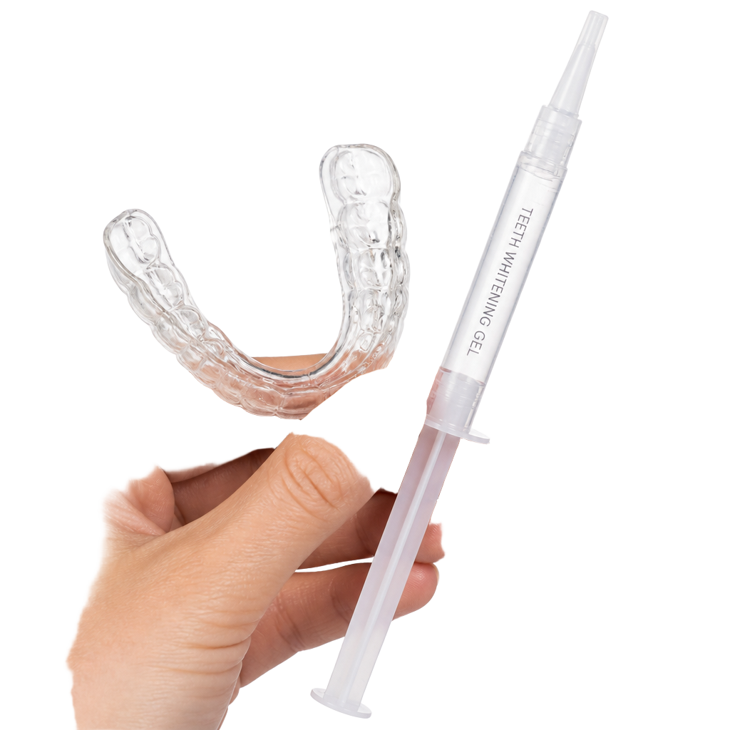 Custom-made teeth whitening trays held by a clinician at Cadbury Dental, Birmingham